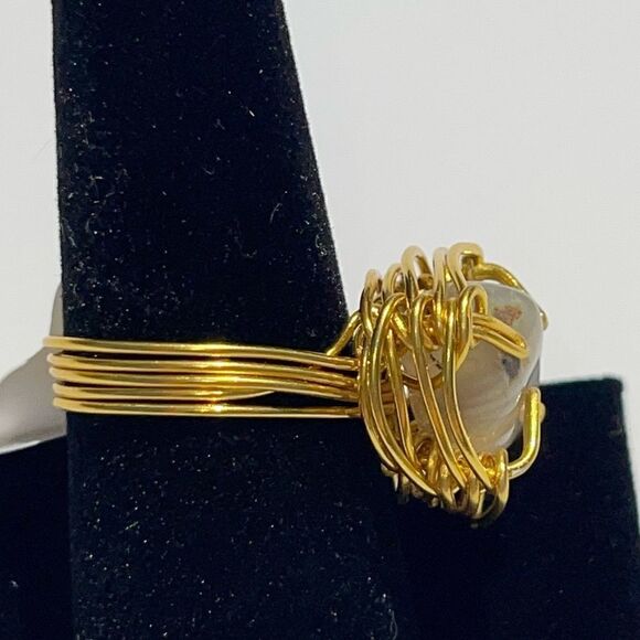 ✨ AGATE WIREWRAPPED GENUINE GEMSTONE CHUNKY RING ✨ - Picture 3 of 4